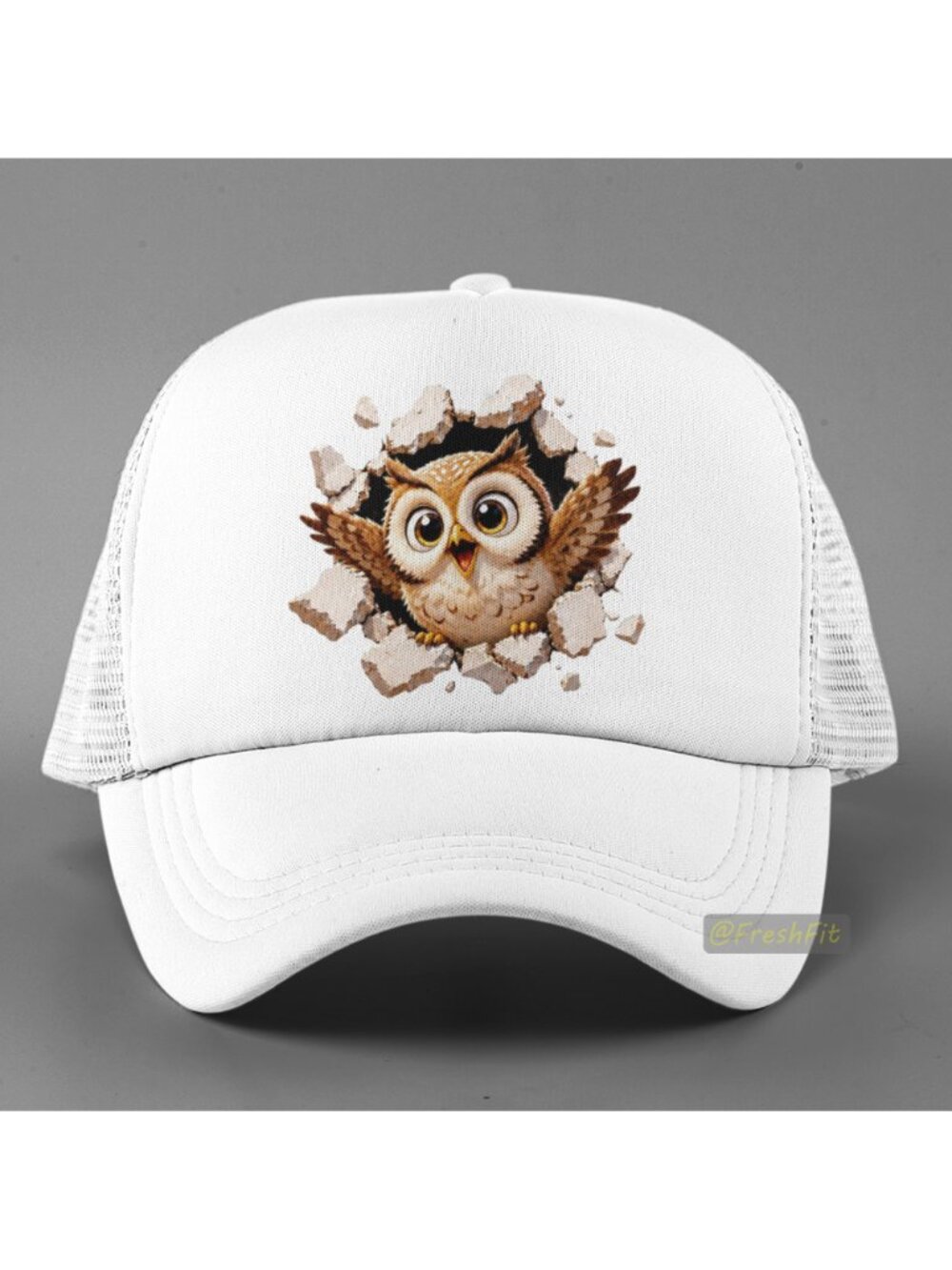 🆕Owl Burst White Foam Trucker Hat Mesh Snapback Cap